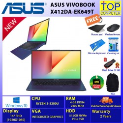 ASUS VIVOBOOK X412DA-EK649T/Ryzen 3-3200U/4GB/512GB SSD/Integrated Graphics/14.0"FHD/Win10Home/SILVER/BY TOP COMPUTER