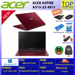 ACER NOTEBOOK ASPIRE A315-22-491J/A4-9120E/4 GB/HDD 1TB/15.6 FHD/INTEGRATED/WIN 10/BY TOP COMPUTER