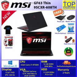 MSI GF63 Thin 9SCXR-608TH/I7-9750H/16 GB/ 512 GB SSD/15.6 UHD/GTX1650/WIN10/BY TOPCOMPUTER