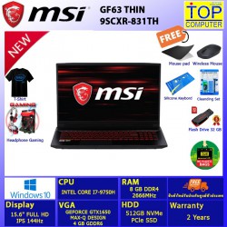 MSI GF63 THIN 9SCXR-831TH/I7-9750H/8GB/SSD 512GB/15.6 FHD 144Hz/GTX1650/WIN10/BY TOP COMPUTER
